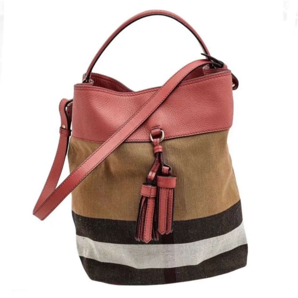 Medium Pink Canvas and Calfskin Leather Hobo Bag